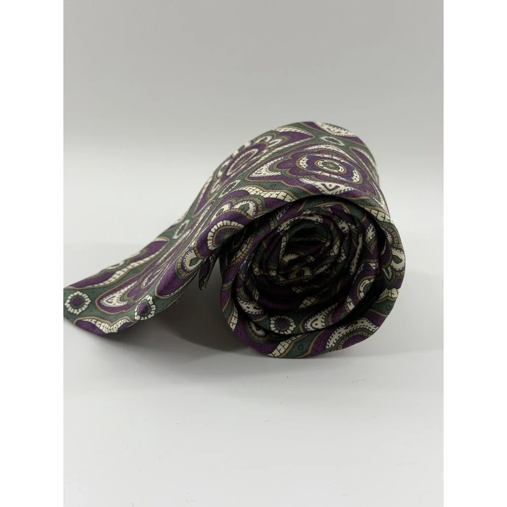Christian Dior Monsieur Mens Tie Diamond Italian Silk Purple Green Vtg USA
